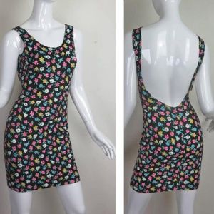 Flowers 90s Stretch Spandex Dress Low Back Mini